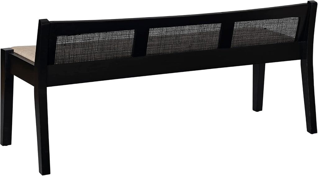Powell Kasi Black Low Back Cane Bench with Beige Upholstered Seat