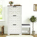 Shoe Storage Cabinet with Bench, Farmhouse Shoe Organizer with Barn Door Design, Space-Saving Hidden Narrow Shoe Rack Cabinet for Entryway, Hallway & Foyer, White
