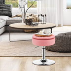COSTWAY Counter Height Bar Stool, Tufted PU Leather 20"-26" H Adjustable Swivel Vanity Chair with Removable Tray Top and Storage Space, Modern Round Ottoman for Makeup Kitchen Island Shop, Pink