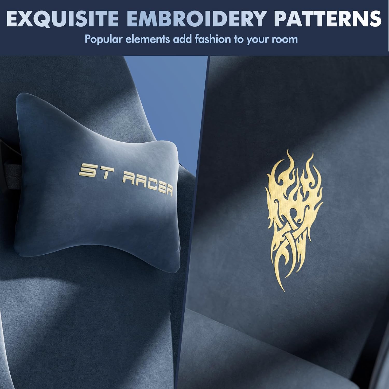 Soontrans Velvet Fabric Ergonomic Gaming Chair with Footrest, Reclining Office Computer Desk Game Chairs with Massage Lumbar Cushion,Headrest,Comfortable Video Gamer Chair for Adult