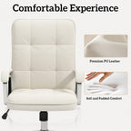 White Office Chair with Soft Leather, Swivel Executive Office Desk Chair with Wheels and Padded Arms, Adjustable Height