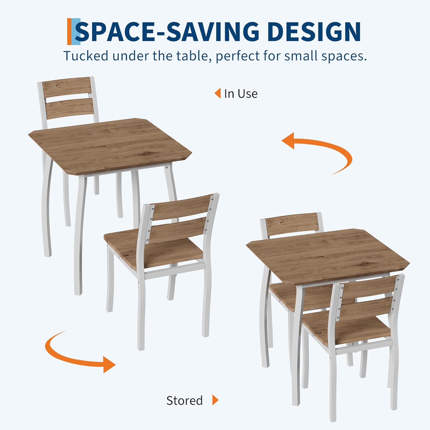 Garvee 3 Piece Dining Table Set for 2, Farmhouse Kitchen Table and Chair, Metal Frame Square Dining Room Table Set for Small Space, Apartment, Studio, White & Natural