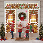 Christmas Decorations Gingerbread Man Scene Gingerbread Man House Backdrops Long LED String Light Candy Stickers Christmas Backdrop for Party & Wall Deco