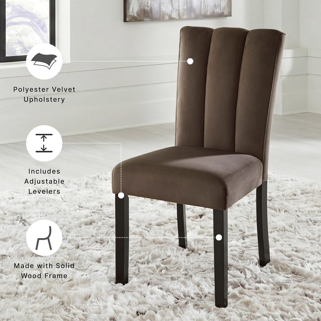 Signature Design by Ashley Jazmore Dining Chairs Set of 2, Contemporary Upholstered Velvet Side Chairs, Comfortable Cushioned Seat and Solid Wood Frame, Ideal for Dining Rooms, Mocha Brown