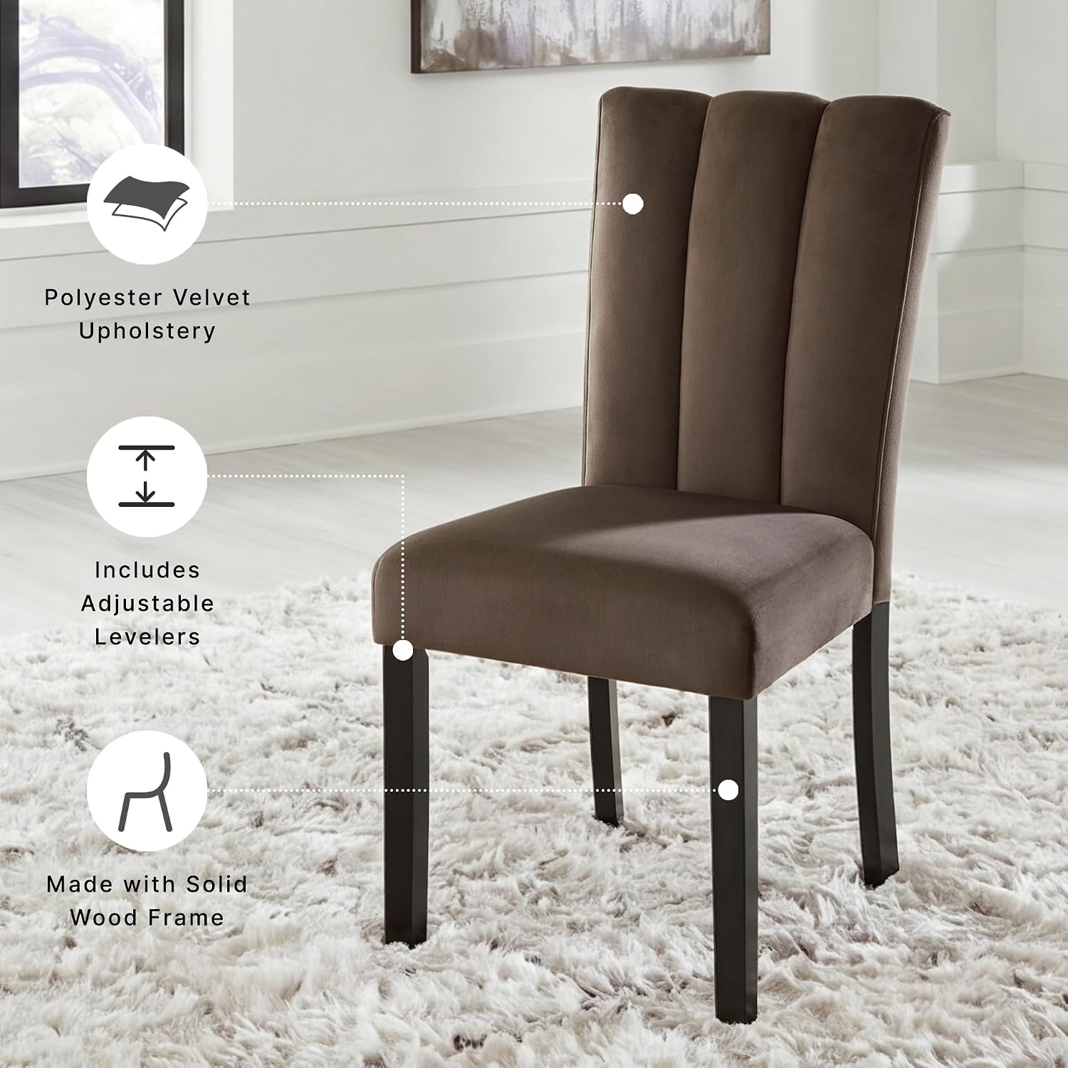 Signature Design by Ashley Jazmore Dining Chairs Set of 2, Contemporary Upholstered Velvet Side Chairs, Comfortable Cushioned Seat and Solid Wood Frame, Ideal for Dining Rooms, Mocha Brown