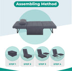 Naomi Home 4-in-1 Folding Chair Bed, Space-Saving Convertible Sleeper Sofa for Apartments & Guest Rooms, Adjustable Backrest, Linen Fabric, Includes Support Pillow in Gray