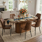 55"-71" Extendable Dining Table Set for 6, Oval Dining Room Table Set for 6, Modern Wood Kitchen Table Upholstered Chairs Set of 6, Ideal for Dining Room,Office, Space-Saving