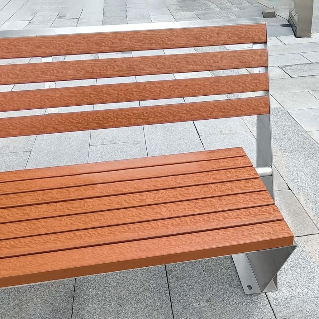 Patio Benches for Outdoors Outdoor Stainless Steel Park Bench Solid Wood with Backrest Leisure Seat Square Courtyard Long Row Chair Garden Benches for Outdoors