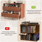BROTTAR 47.2" Large Record Player Stand, 7“/10"/12" Vinyl Record Storage Cabinet, Mid Century Turntable Stand, Vinyl Record Holder, Media Cabinet with DVD Drawers for Living Room, Music Corner, Brown