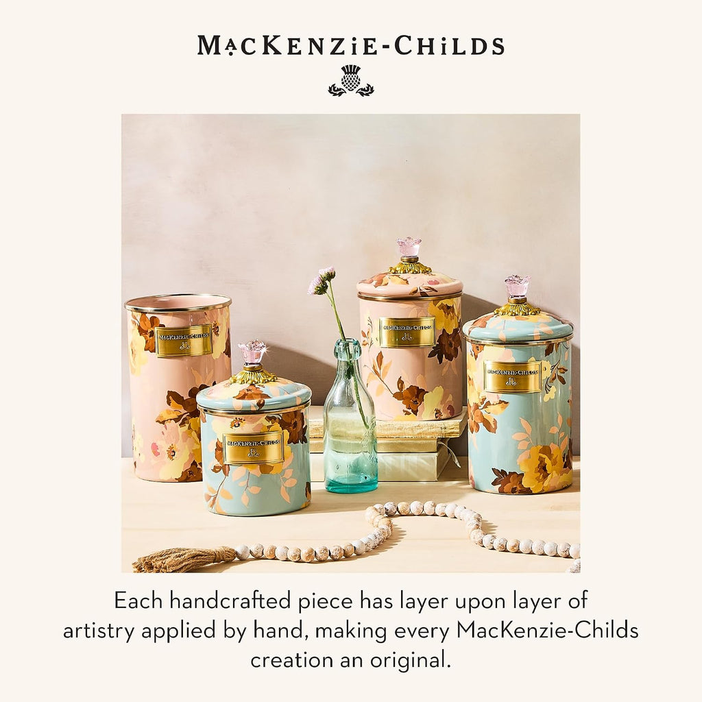MACKENZIE-CHILDS Enamel Canister, Kitchen Storage Container with Lid, Small, 38-Ounce Capacity, Wild Rose Mauve