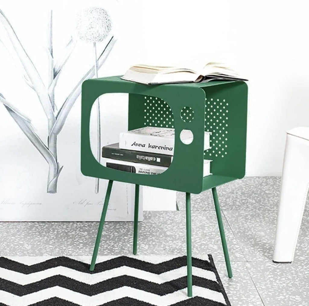homary Modern End Table TV Shape Side Table, Metal Hollow Accent Table in Fresh Green, Narrow Sofa Table for Living Room Bedroom Apartment Decor (Green)