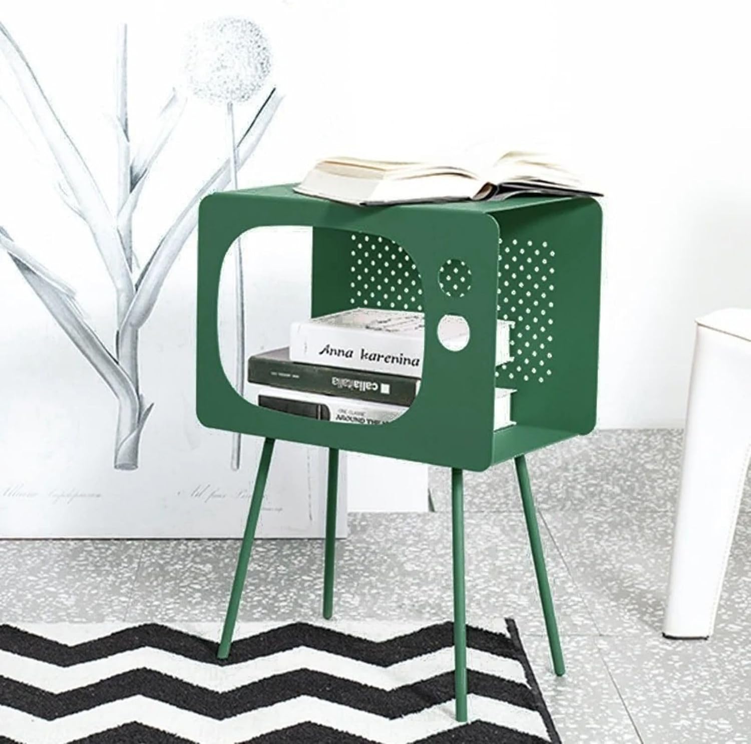 homary Modern End Table TV Shape Side Table, Metal Hollow Accent Table in Fresh Green, Narrow Sofa Table for Living Room Bedroom Apartment Decor (Green)