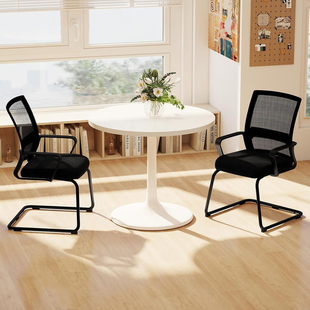 Tangkula Office Guest Chair Set of 12, Reception Chairs Conference Room Chairs with Adjustable Lumbar Support & Sled Base, Modern Mid Back Mesh Desk Chair no Wheels