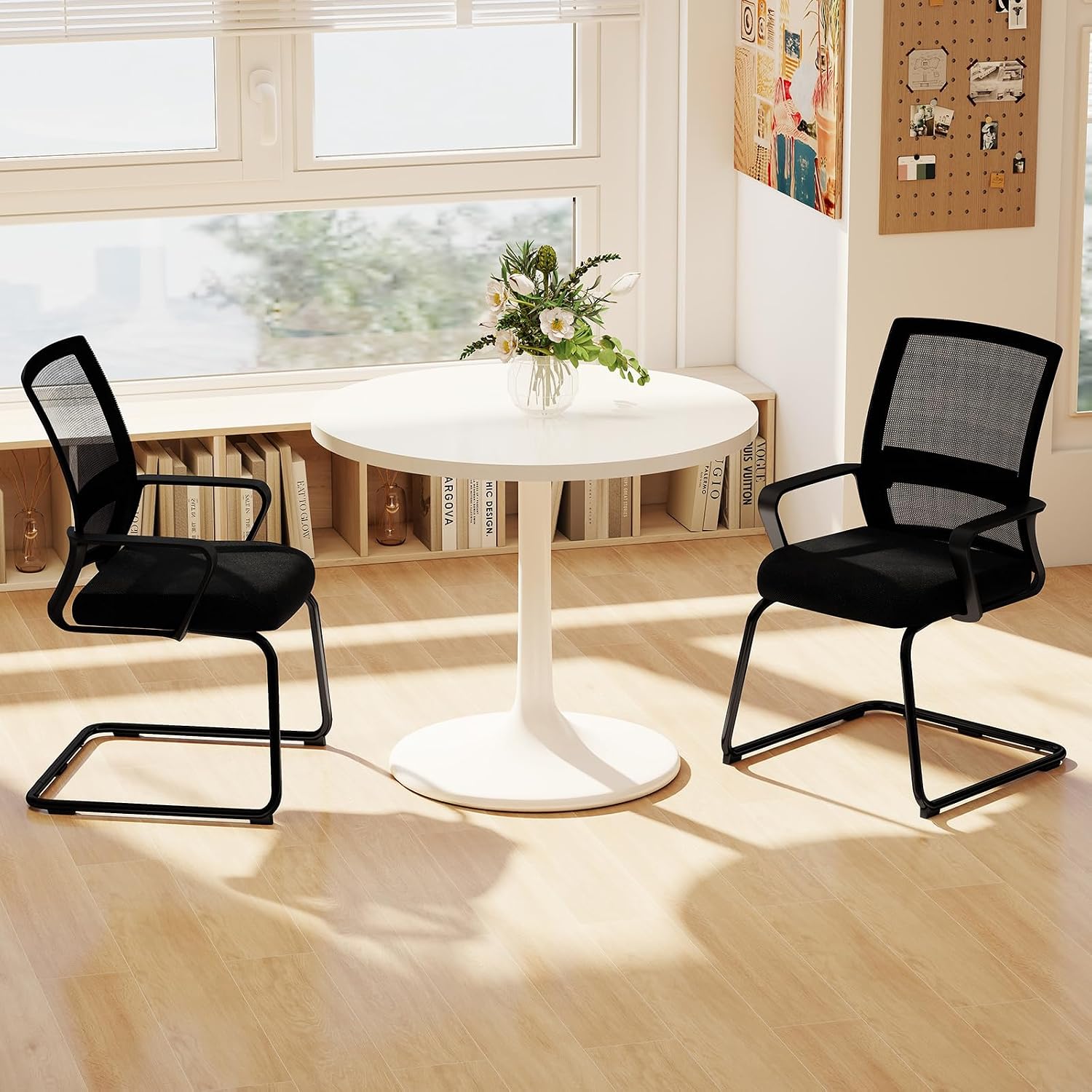 Tangkula Office Guest Chair Set of 12, Reception Chairs Conference Room Chairs with Adjustable Lumbar Support & Sled Base, Modern Mid Back Mesh Desk Chair no Wheels