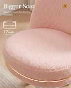 COMHOMA Vanity Chair with Wheels Velvet Tall Office Chair with Back,Armless Desk Chair Comfy Height Adjustable, Soft Lumbar Support for Girls Bedroom Home Vanity Bow Pillow for Gift Pink