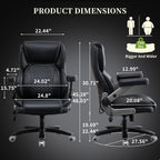 700lbs Big and Tall Office Chair for Heavy People with 5D Flip Armrests Heavy Duty Executive Chair with Adjustable Lumbar Support, Metal Base, Rubber Caster Wheels, Wide Seat for Sitting All Day