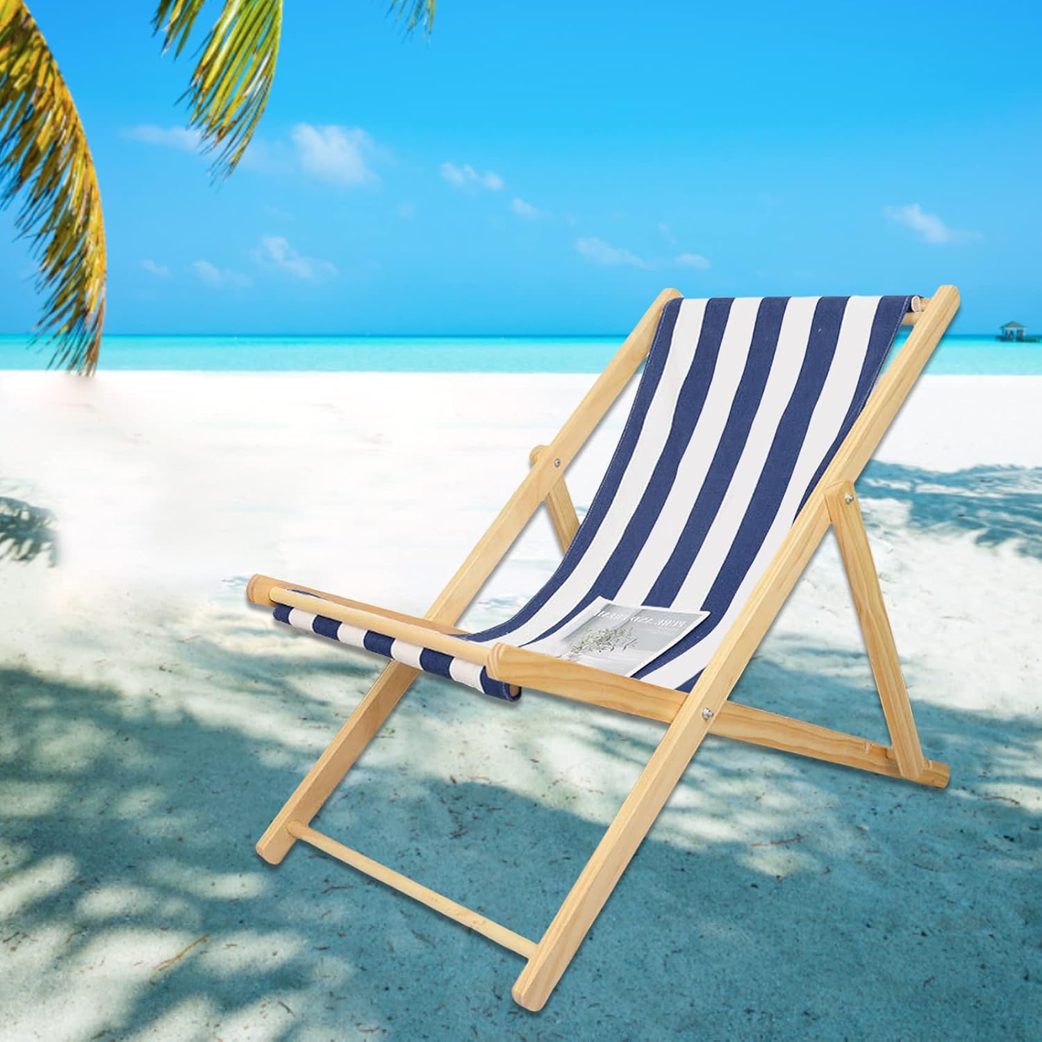 Sunloungers, Beach Sling Chair Replacement Canvas Blue and White Sling Chair Replacement Deck Chair Fabric for Sunbathing Courtyard