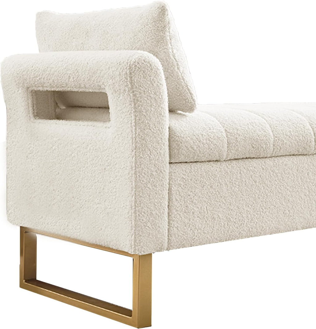66'' King Size Storage Bench for Bedroom End of Bed, Bedroom Benches for Foot of Bed King with Gold Legs, Cream White Storage Ottoman Bench with Storage for Bedroom, Teddy