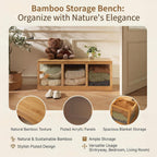 Bamboo Shoe Storage Bench with Acrylic Panels for Entryway | 39 Inch Long; 3 Compartments; Fluted See-Through Doors; Hinged Lid; Divided storage for Blankets, Toys, Bedroom, Living room