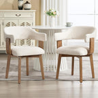ROCITY Modern Dining Chairs Set of 4 Beige Upholstered Dining Room Chairs, Farmhouse Kitchen Chairs with Curved Backrest and Wooden Legs for Dining,Living Room