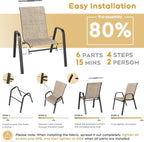 Patio Dining Chairs Set of 4 Outdoor Stackable Dining Chairs for All Weather 350lbs Capacity Heavy Duty Textilene Fabric Rustproof Metal Frame Patio Furniture for Backyard Garden Poolside (Brown)