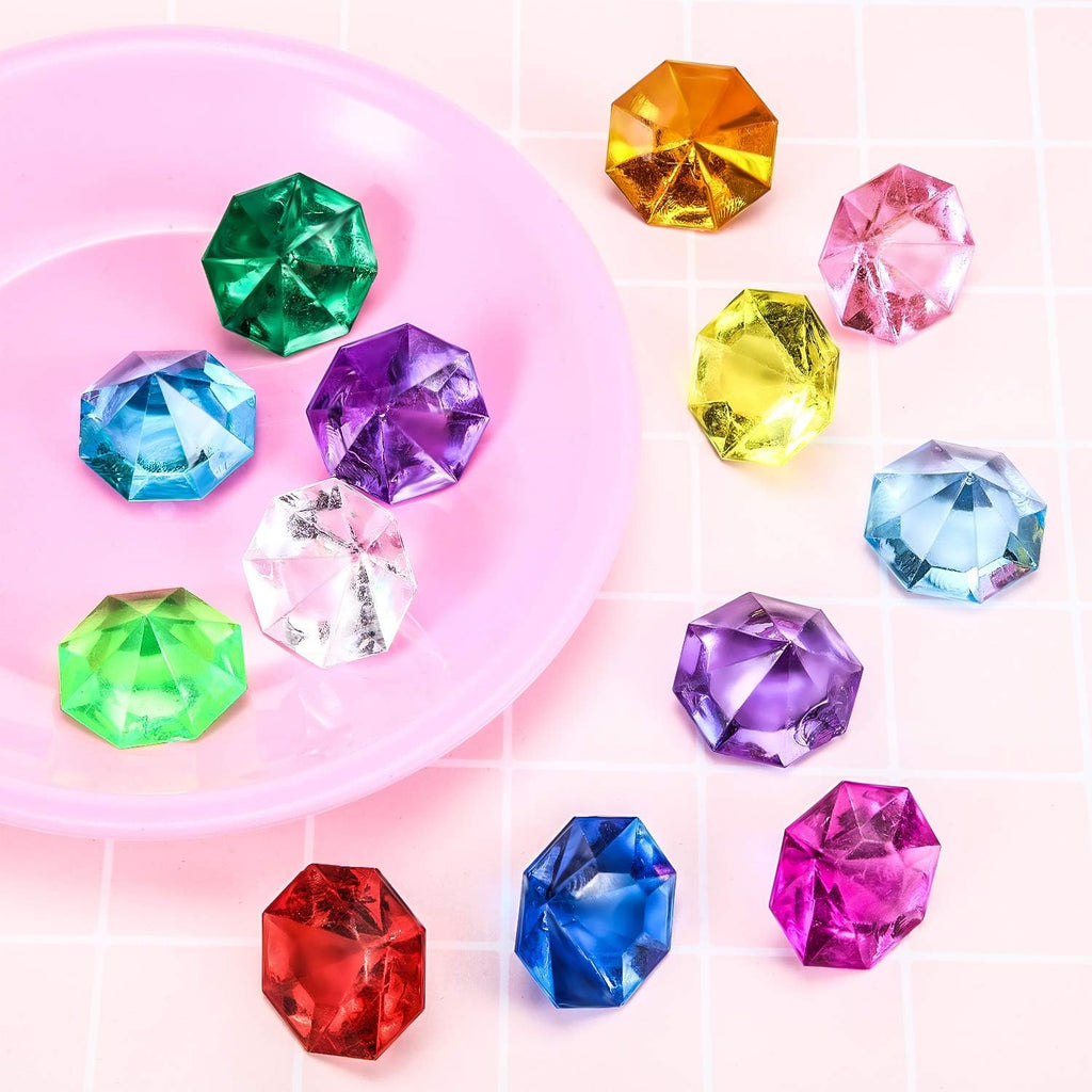 Hicarer Acrylic Diamond Gems Pirate Plastic Gems Bulk Large Fake Gemstones Colored 25 Carat Treasure Chest Hunt Party Favors Table Decorations