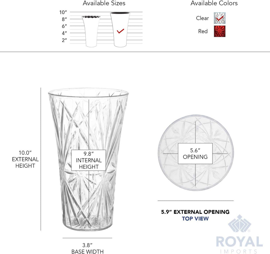 Royal Imports Flower Acrylic Vase Decorative Centerpiece for Home or Wedding Non-Breakable Plastic - 10" Tall, 6" Opening - Clear
