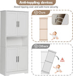 Kitchen Pantry Cabinet, 70in Tall White Storage Cupboard with Doors and Adjustable Shelves, Freestanding Stand Alone Wood Furniture Hutch for Living Room, Bathroom, Home Organization