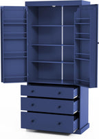 roomfitters 77 Inch Farmhouse Kitchen Pantry Cabinet with 8 Door Shelves and 3 Drawers, Tall Cupboard, Blue