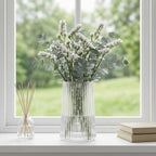 Clear Glass Vase for Flower, Flower Vase for Bouquet, Modern Glass Vases, Ribbed Vases for Living Room, Bedroom, Dining Table, Office, Wedding, Centerpieces, 8 Inches