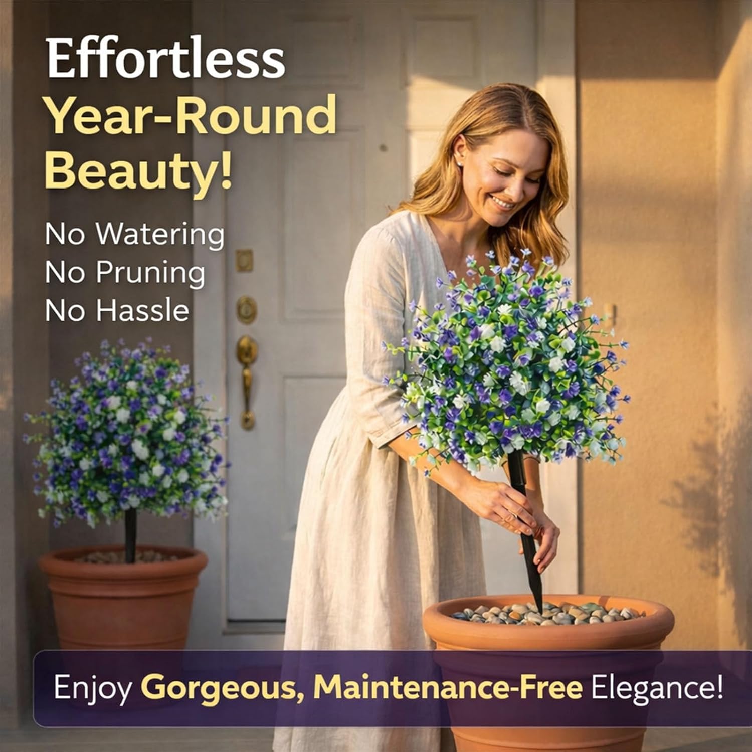 Artificial Potted Plants with Ground Stakes, UV Resistant Camellia Topiary, Outdoor Indoor Faux Shrubs, Waterproof Decorative Plants for Garden Porch Patio Yard (4)