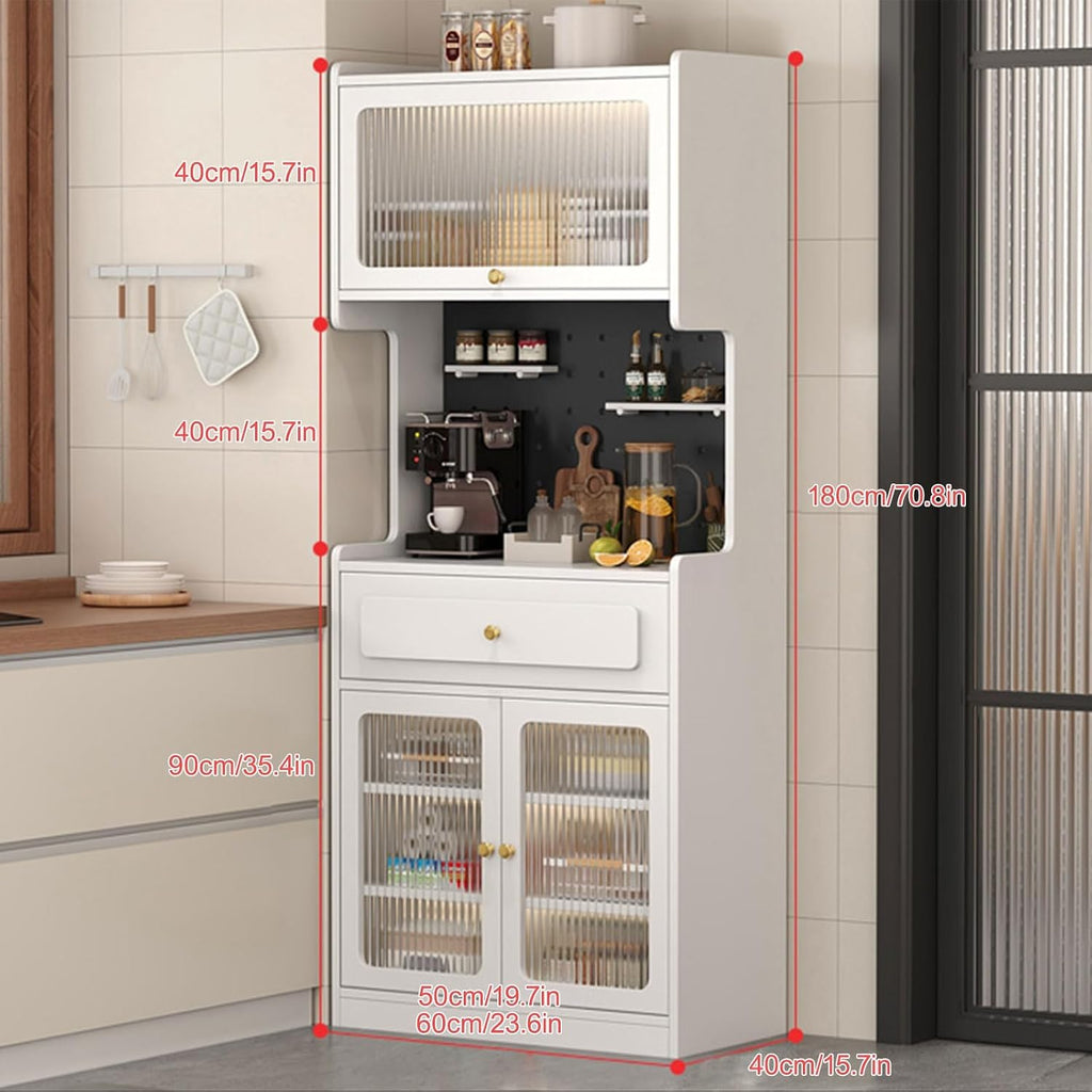 Pantry Cabinet, Kitchen Pantry Storage Cabinet with 3 Doors, Arched Pantry Cabinet, Farmhouse Tall Food Large Wood Pantry Storage Furniture for Kitchen Dining Room(Brown,50cm/19.7in)