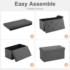 Sweetcrispy 30 Inch Folding Storage Ottoman Bench, Large Hidden Storage Chest with Padded Seat, Foot Rest Stool Supports Up to 660Lbs, End of Bed Bench for Bedroom, Living Room, Linen Fabric, Grey