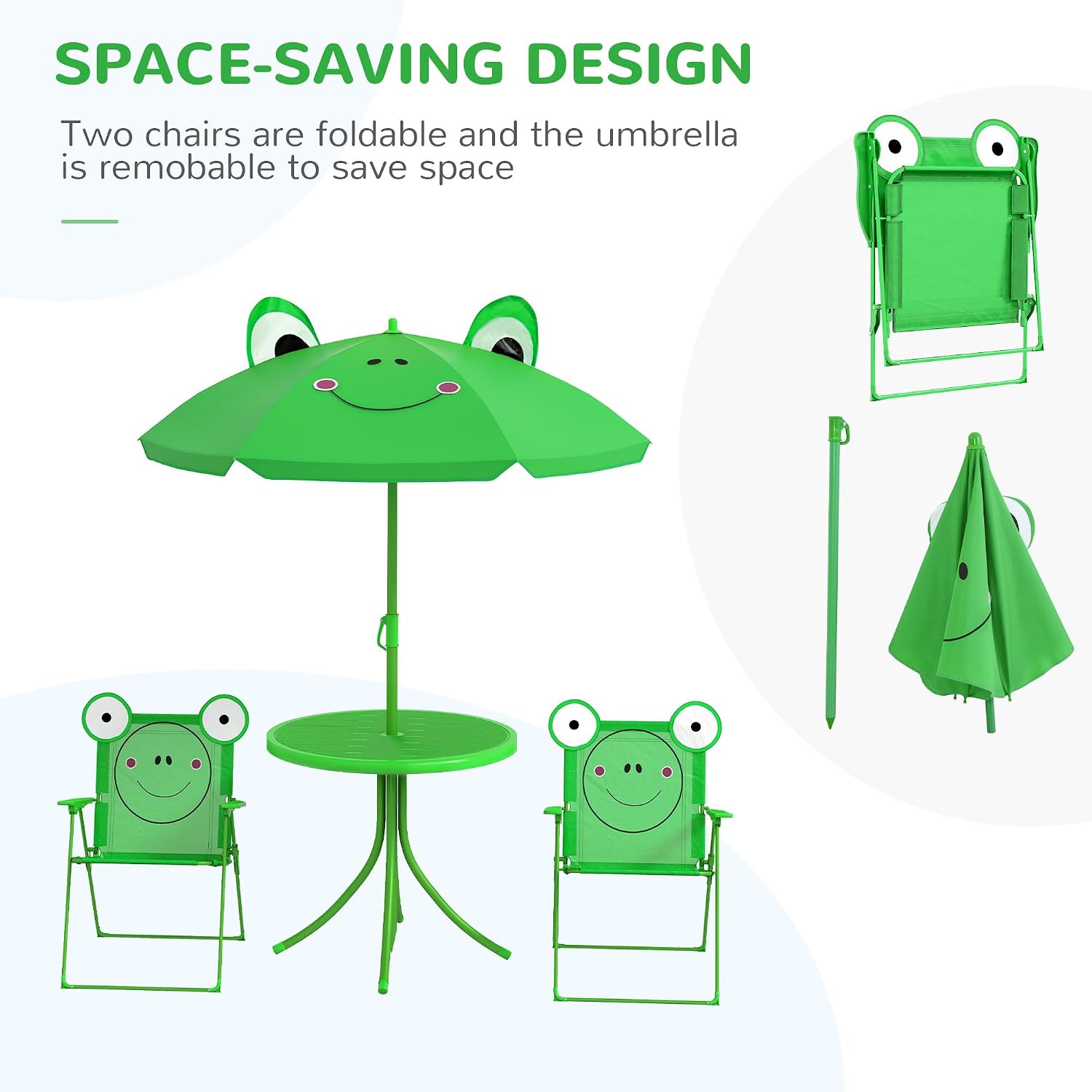 Folding Table and Chair Set for Garden, Backyard, Green