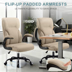 Executive Office Chair,High Back Ergonomic Comfy Desk Chair with Padded Flip-up Armrests and Wheels,PU Leather Heavy Duty Computer Swivel Rolling Task Chair for Home Office,Adults,Khaki