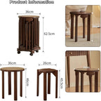 Stackable Stools Set of 6, Round Wooden Nesting Stools with Locking Casters, 360°Swivel Versatile Side Table for Living Room, Office, Classroom(Cherry)