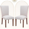 COLAMY Upholstered Dining Chairs Set of 2, Parsons Style Side Chairs with Nailhead Trim and Solid Wood Legs, Comfortable Linen Fabric for Kitchen & Dining Room – Beige