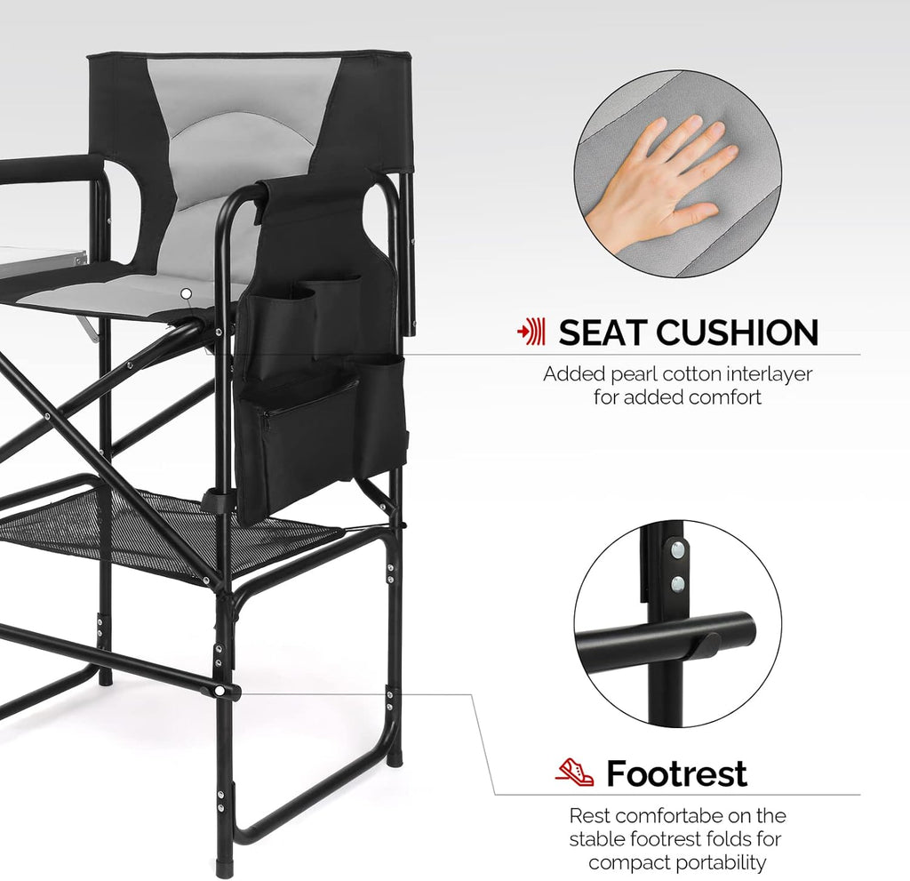 mefeir Extra Tall-30.7'' Professional Makeup Artist Director Chair Bar Height, Portable Folding Design with Side Table & Storage Bag, Heavy-Duty Steel Frame (300 lbs Capacity), 45.7'' Tall