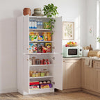 Garvee Kitchen Pantry Cabinet, 68'' Pantry Storage Cabinet with 4 Doors and 4 Adjustable Shelves, Wooden Freestanding Cupboard for Kitchen, Dining Room and Living Room and Bedroom, White