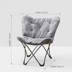 Folding Butterfly Chair, Plush Faux Fur Accent Chair with Durable Steel Frame, Portable Lazy Lounge Chair for Bedroom, Dorm, Apartment, Living Room, Reading and Gaming (Gray)