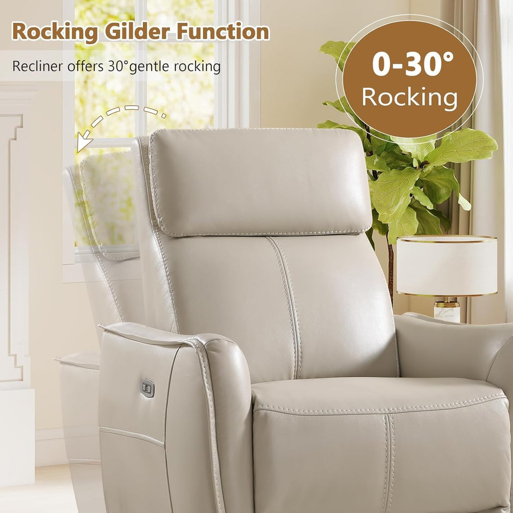 HAOMARKETS Electric Swivel Rocker Recliner Chair Set of 2, Power Faux Leather Glider Rocking Recliners for Adults,360° Swivel Nursery Reclining Sofa with USB Charging Port, Beige