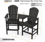 VINGLI Tall Adirondack Chairs Set of 2 with Dual Trays, All-Weather HDPE Outdoor BarStools Poly Deck Chairs for Patio, Poolside and Balcony (Black)