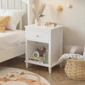 Kids Nightstand, Modern Night Stand with One Drawer and One Open Shelf, Wooden Bedside Table for Living Room, Bedroom, Toddler Nightstand for Boys and Girls, White