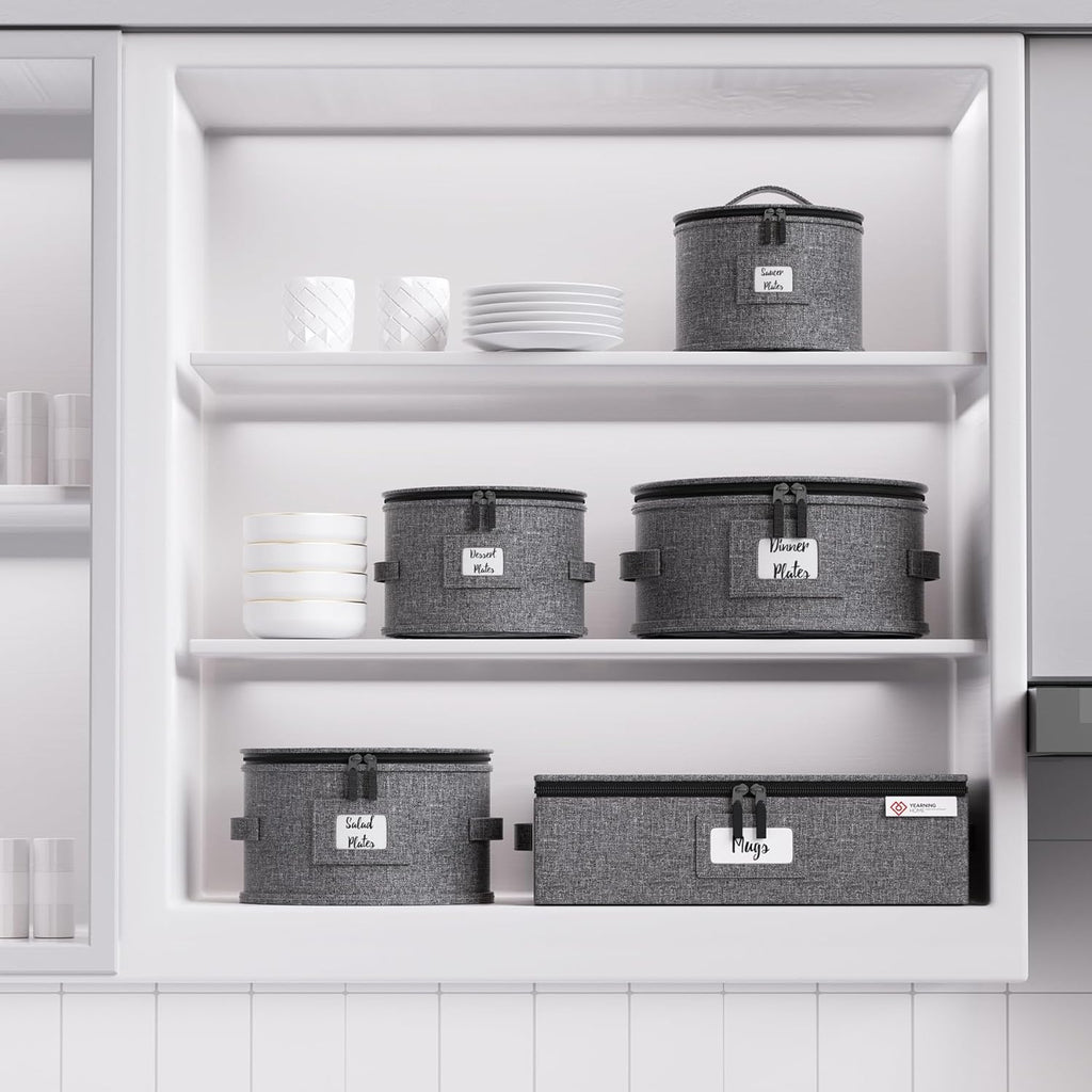 China Storage Containers Hard Shell Box for Moving Dishes, Plate, Wine and Glasses, Dinnerware, Mugs, Saucers Quilted Organizer Dividers for Packing Fine China Storage Containers 5Piece Grey