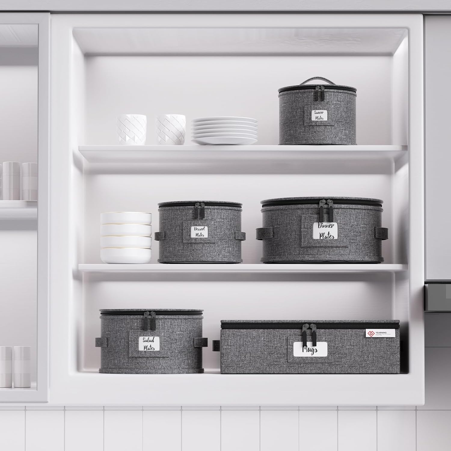 China Storage Containers Hard Shell Box for Moving Dishes, Plate, Wine and Glasses, Dinnerware, Mugs, Saucers Quilted Organizer Dividers for Packing Fine China Storage Containers 5Piece Grey