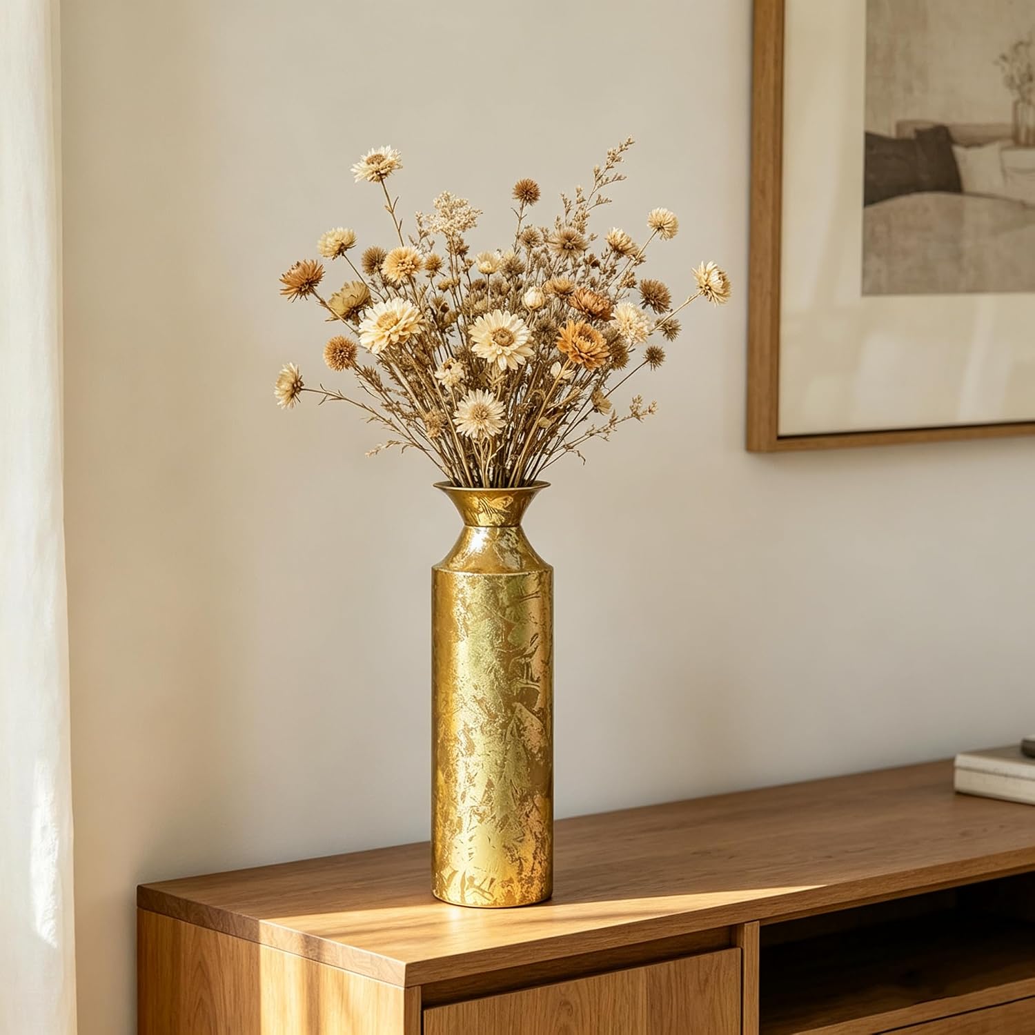 Hosley 16" High Gold Metal Decorative Tall Floor Vase - Metallic Centerpiece Vases for Floral Arrangements Home Decoration - Flower Bucket Vases for Gift, Spa, Reiki Meditation Settings O5 - Set of 1