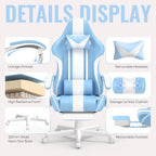 Ferghana Gaming Chairs, Ergonomic Racing Style PC Game Computer Chair with Headrest Lumbar Support Adjustable Recliner PU Leather Video Computer Chair(Light Blue)