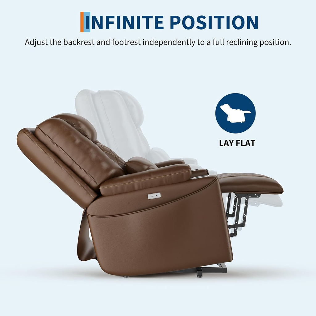 Garvee Power Lift Recliner Chair Sofa, PU Leather Reclining with Charging Ports, Cup Holders, Electric Stand Assist for Elderly, Home Theater Seating with Remote for Living Room, Brown