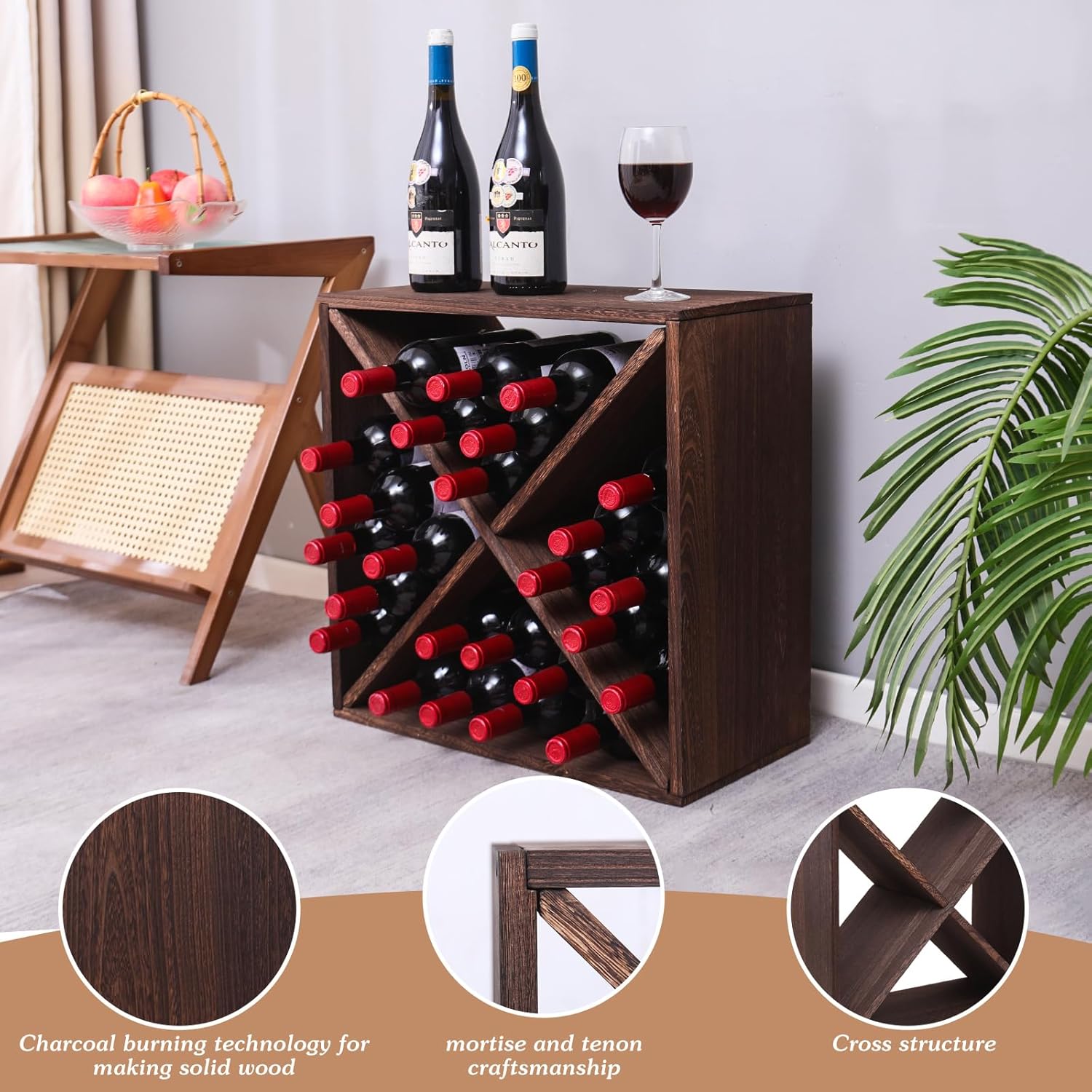 Wine Rack Countertop Wine Storage Wine Rack freestanding Floor 24 Bottle Wine Holder，for Home Kitchen countertops (24 Bottles)