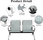 Kinfant Silver Waiting Room Chair Set - 2-Seat Waiting Room Bench Office Guest Reception Chair with Armrest for Airport Hospital Bank Salon Lobby(Sliver Mesh, Set of 2)